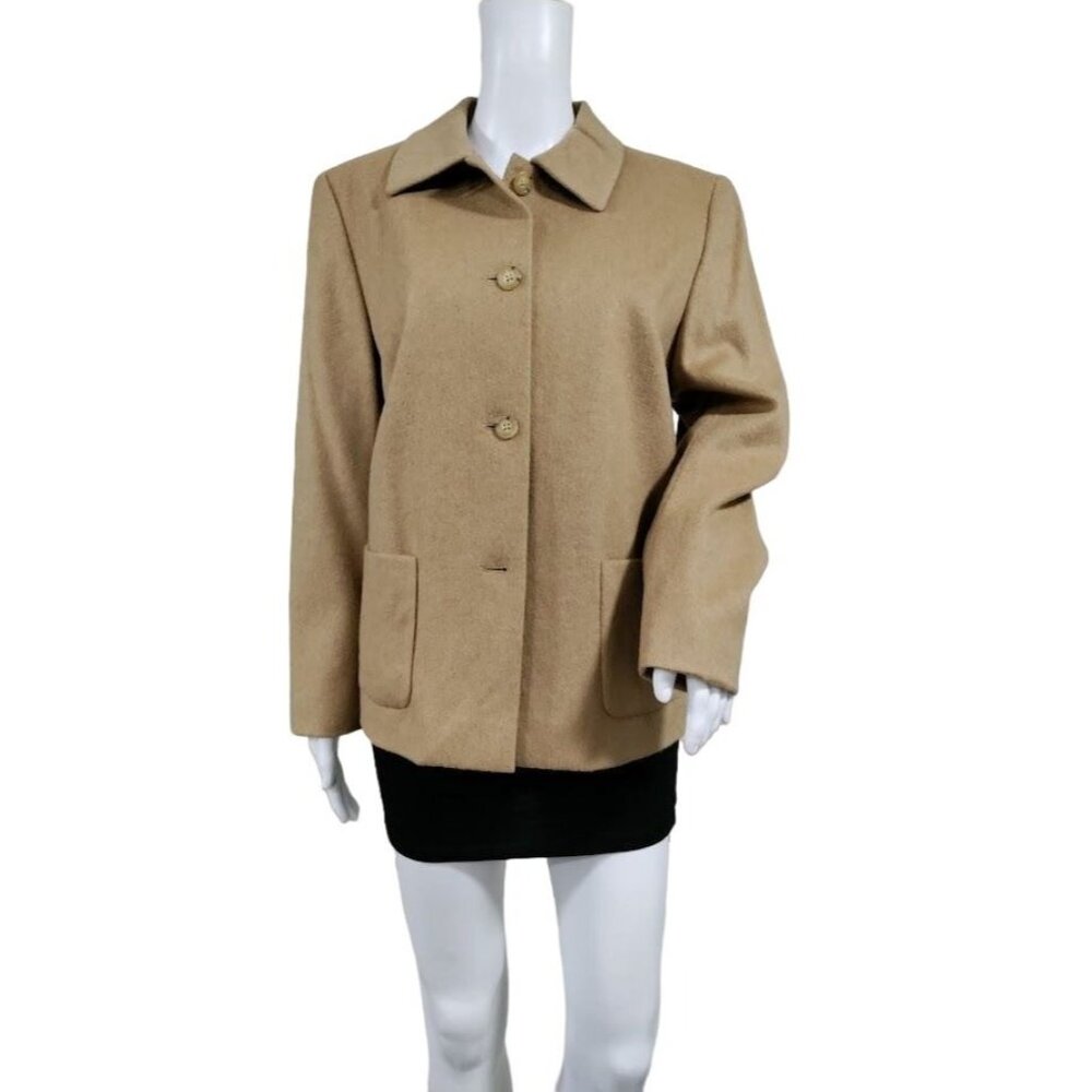 Vintage Talbots Camel Hair Long Sleeve Button Up Blazer Jacket Tan Women's 12 - Picture 4 of 16